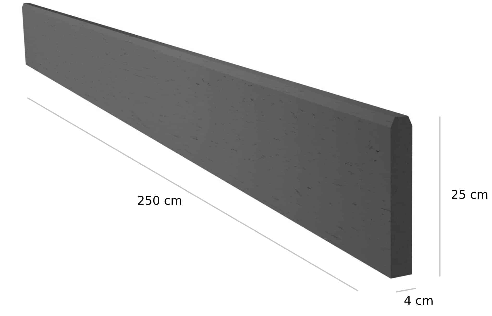 Wymiary podmurówki betonowej - 250 cm x 25 cm x 4 cm
